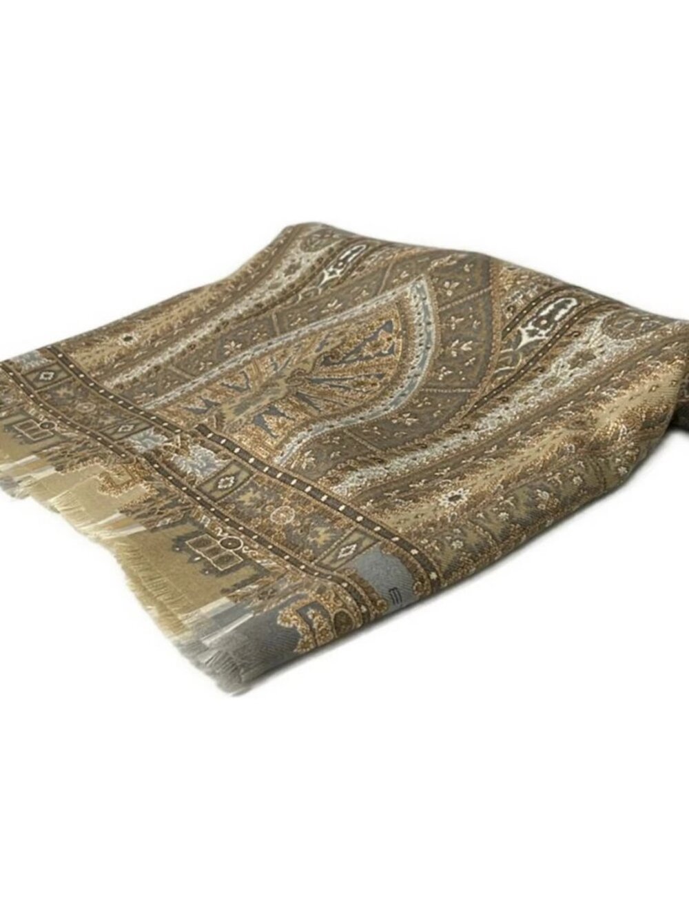 ETRO Beige Gray Wool Silk Scarf